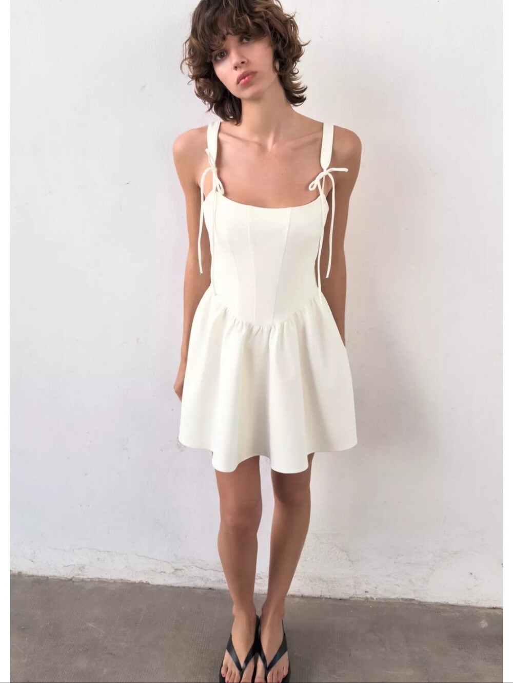 Zara Cream Tie-Strap Corset Mini Dress